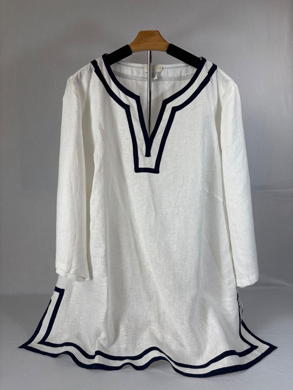 Tweeds Woman 3X White Navy Linen Nautical Tunic Top Coastal Grandma NWT